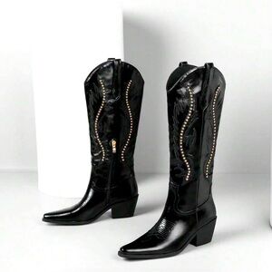 Black Studded Heeled Boots